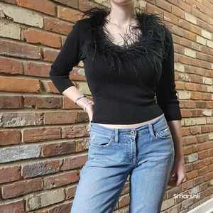 Vintage 90's Charlotte Russe Feather Collar Sculpting long Sleeve Top
